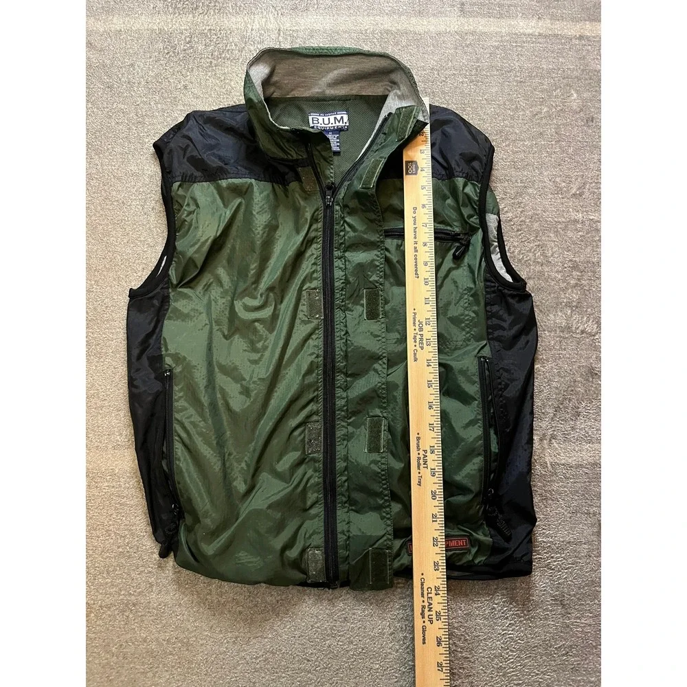 B.U.M. Equipment Vintage Mens Utility Vest Green Black Nylon Mesh Lined Medium
